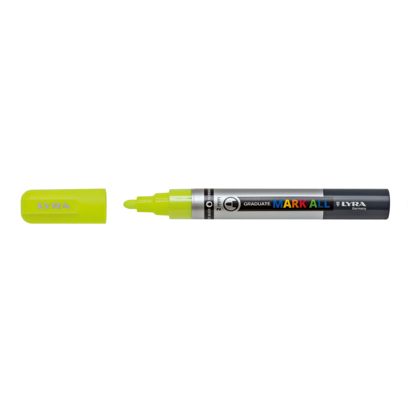 Marker LYRA Graduate Mark All, pe baza de apa, varf 2mm, pentru orice suprafata - galben neon