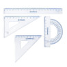 Set geometrie mare, contine: rigla 30cm, raportor, echer 13cm si echer 19cm, DONAU - transparent
