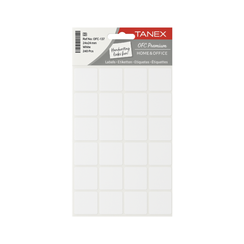 Etichete autoadezive albe, 24 x 24 mm, 80 buc/set, TANEX