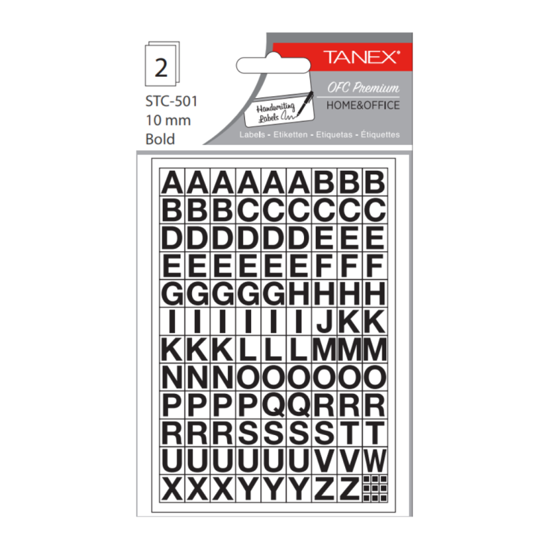 Etichete autoadezive cu litere, A-Z, 2 folii/set, TANEX -10mm bold