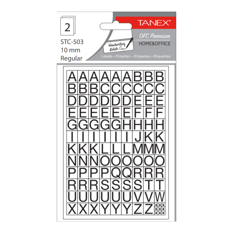 Etichete autoadezive cu litere, A-Z, 2 folii/set, TANEX -10mm regular