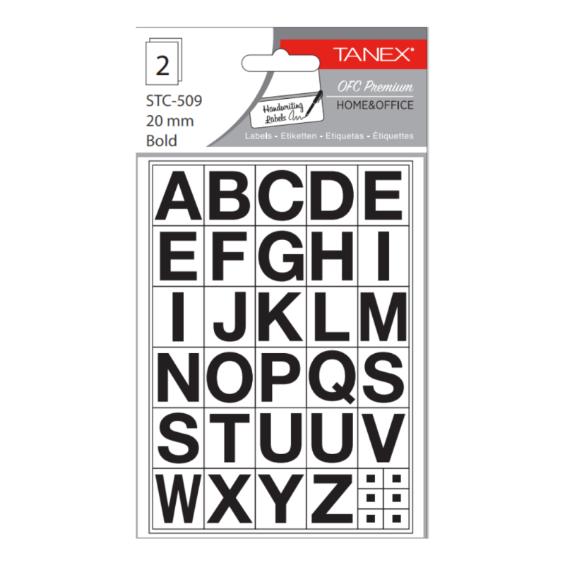 Etichete autoadezive cu litere, A-Z, 2 folii/set, TANEX -20mm bold