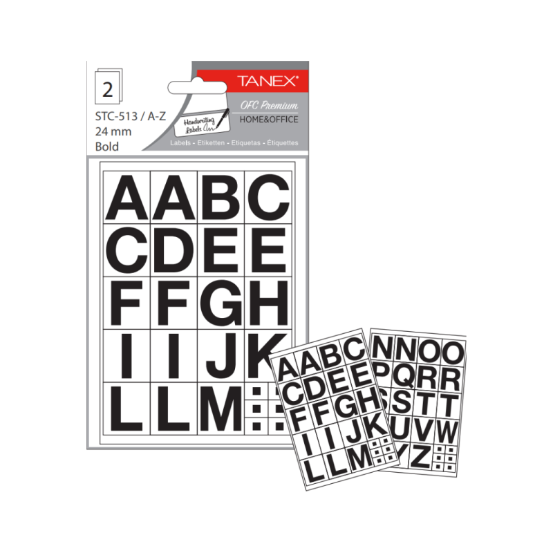 Etichete autoadezive cu litere, A-Z, 2 folii/set, TANEX -24mm bold
