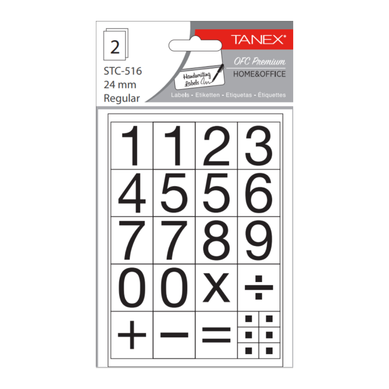 Etichete autoadezive cu cifre, 0-9, 2 folii/set, TANEX - 24mm regular