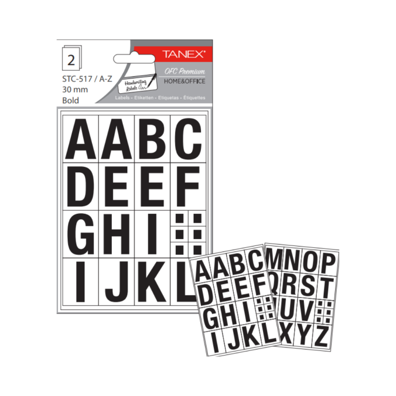 Etichete autoadezive cu litere, A-Z, 2 folii/set, TANEX -30mm bold