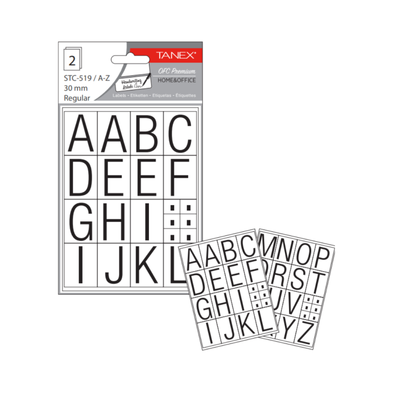 Etichete autoadezive cu litere, A-Z, 2 folii/set, TANEX -30mm regular