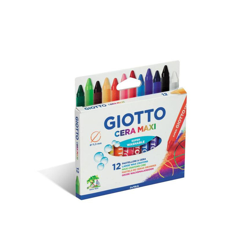 Creioane cerate din plastic, 12 culori/cutie, GIOTTO Cera Maxi