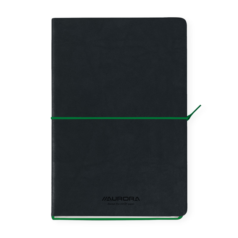 Caiet A5, 192 file-hartie cream FSC80 g/mp, coperta soft-touch negru-verde,AURORA Tesoro - dictando