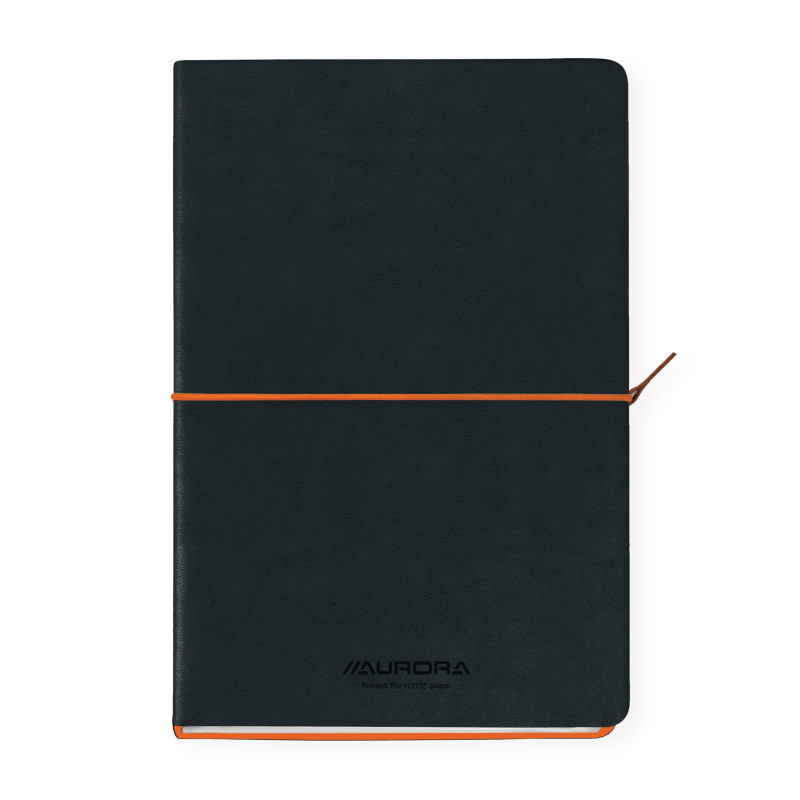 Caiet A5, 192 file-hartie cream FSC80 g/mp, coperta soft-touch negru-portocaliu,AURORA Tesoro-dictan