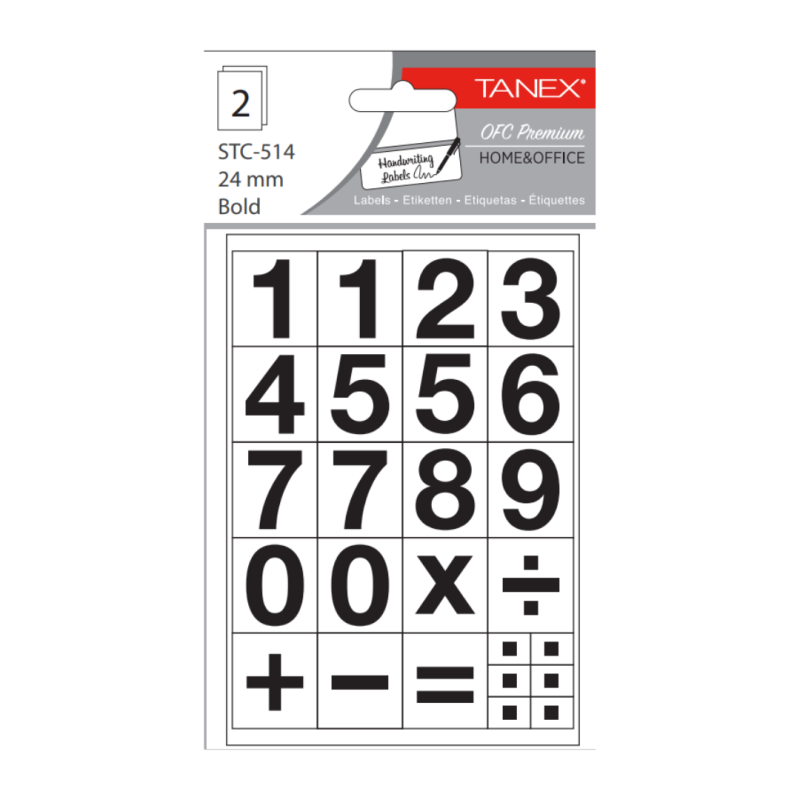 Etichete autoadezive cu cifre, 0-9, 2 folii/set, TANEX - 24mm bold