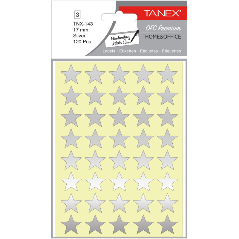 Stickere decorative, 40 buc/fila, 3 file/set, TANEX Kids - stelute - argintii