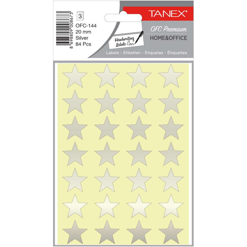 Stickere decorative, 28 buc/fila, 3 file/set, TANEX Kids - stelute - argintii
