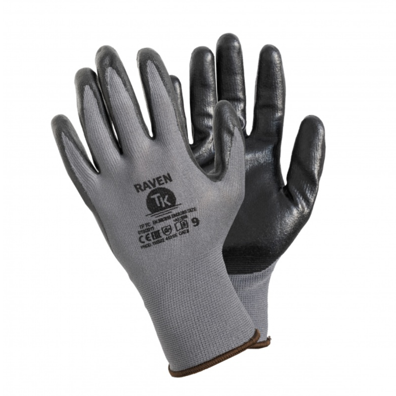 Manusi protectie, din poliester/PU, EN 388 (4121X), EN 420+A1,EN 407, TK- Raven - marimea 6