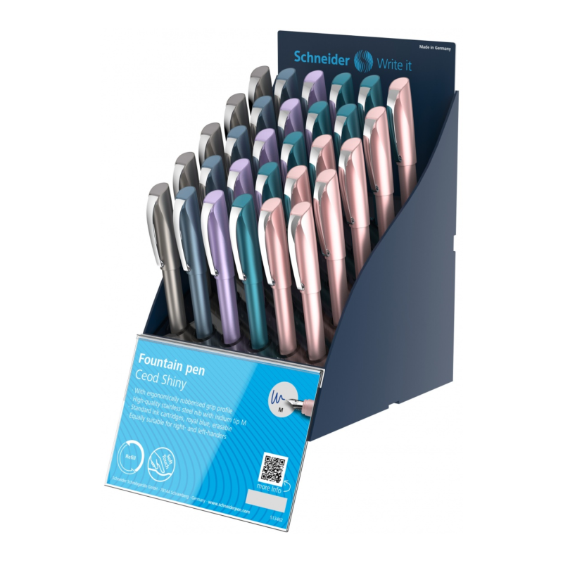 Display SCHNEIDER Ceod Shiny, 30 stilouri - (5xS-168621,S-168623,S-168656, 7xS-168657, 8xS-168609)