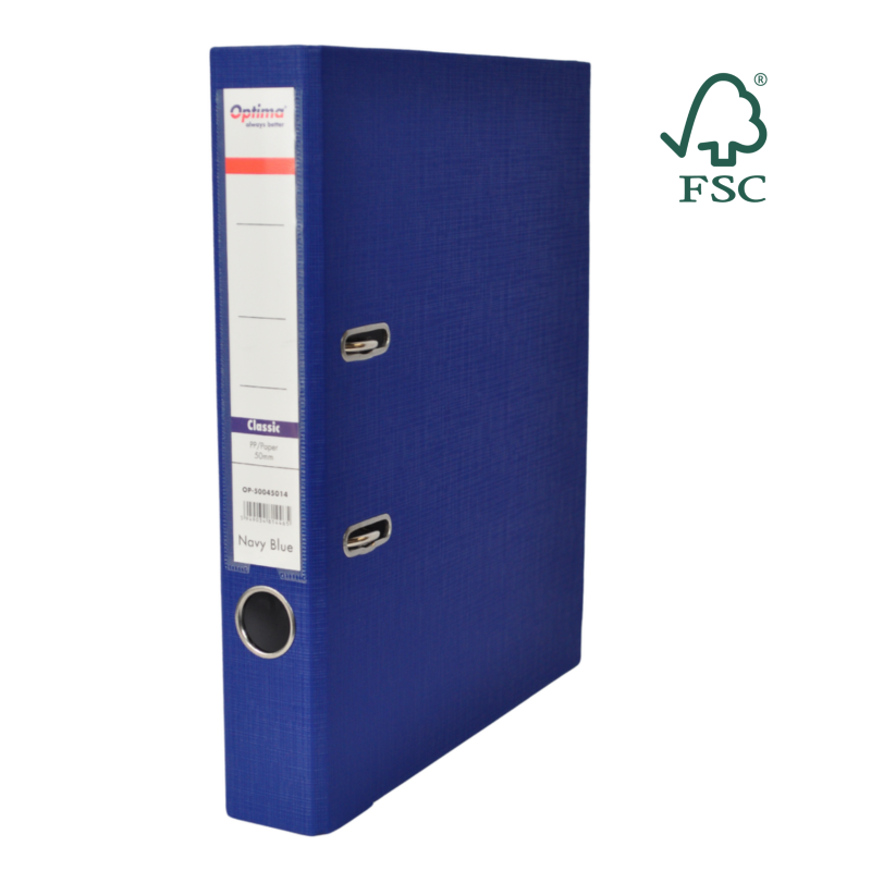Biblioraft A4, plastifiat PP/paper, margine metalica, 50 mm, Optima Classic - bleumarin