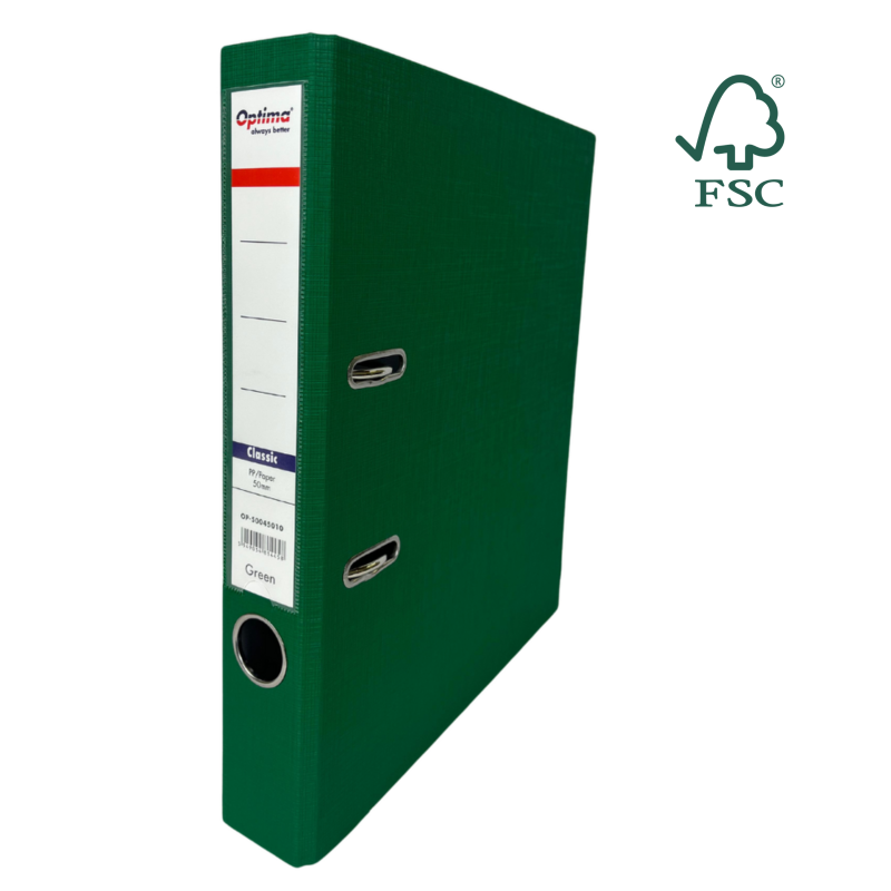 Biblioraft A4, plastifiat PP/paper, margine metalica, 50 mm, Optima Classic - verde