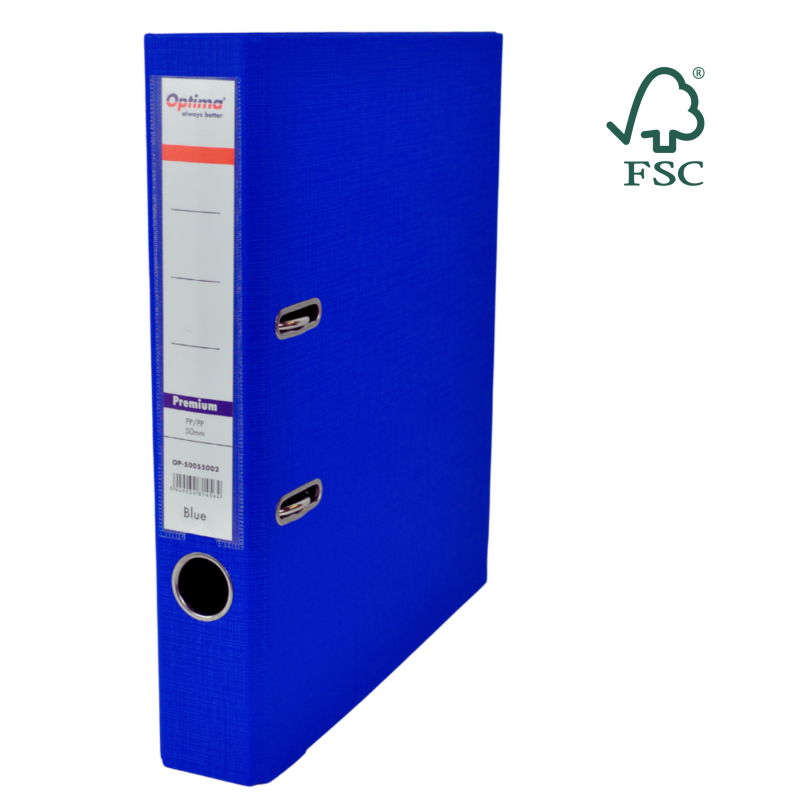 Biblioraft A4, plastifiat PP/PP, margine metalica, 50 mm, Optima Premium - albastru