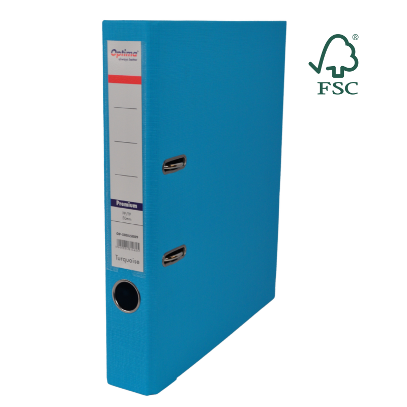 Biblioraft A4, plastifiat PP/PP, margine metalica, 50 mm, Optima Premium - sky blue