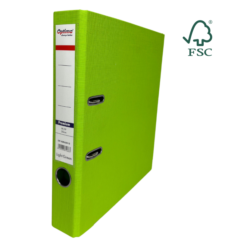 Biblioraft A4, plastifiat PP/PP, margine metalica, 50 mm, Optima Premium - verde deschis