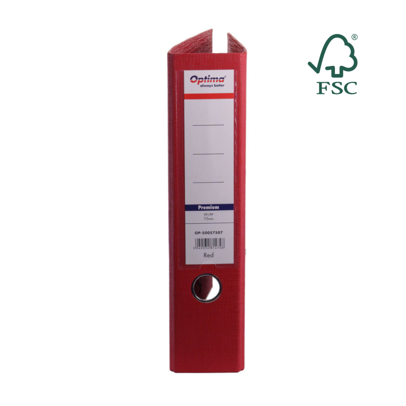 Biblioraft A4, plastifiat PP/PP, margine metalica, 75 mm, Optima Premium - rosu