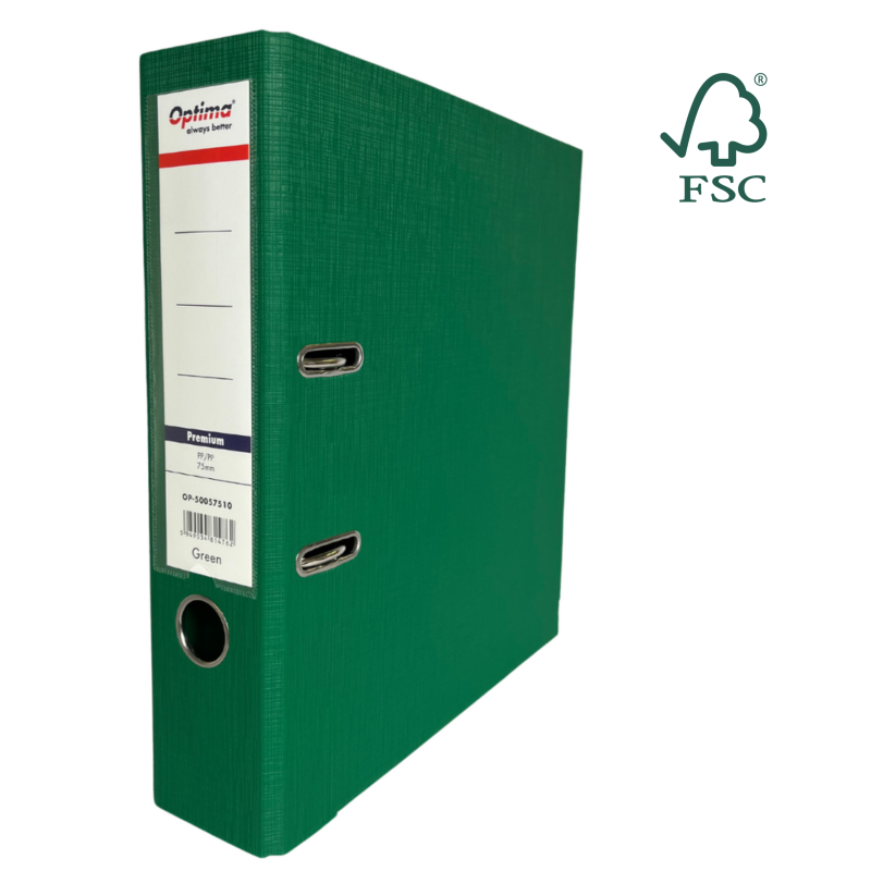 Biblioraft A4, plastifiat PP/PP, margine metalica, 75 mm, Optima Premium - verde