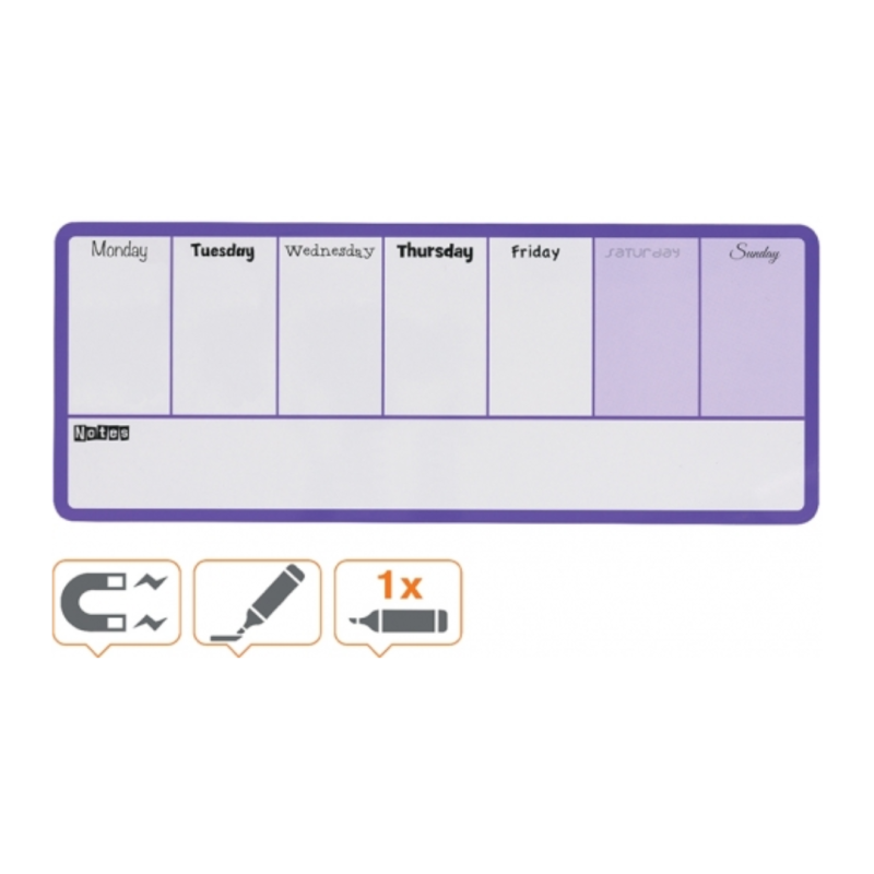 Organizator NOBO, saptamanal, magnetic, 140x36 cm, include marker si magneti, mov