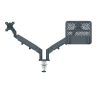 Suport pentru monitor LEITZ Ergo, 2 brate, cu fixare pe birou, suport pentru laptop inclus, gri-