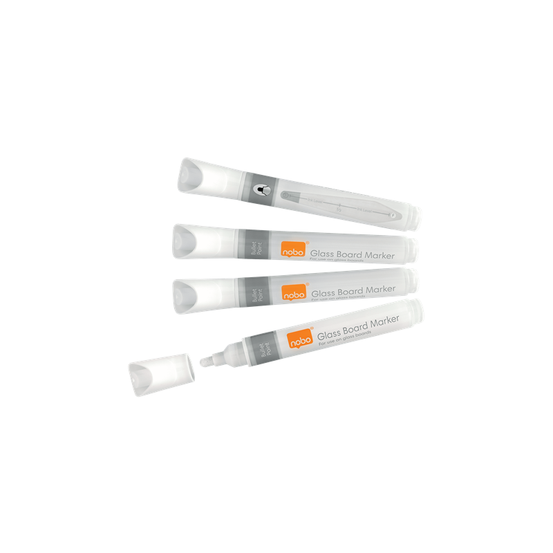 Marker NOBO, pentru table si flipcharturi din sticla, varf rotund 3 mm, standard, 4 buc/cutie, alb