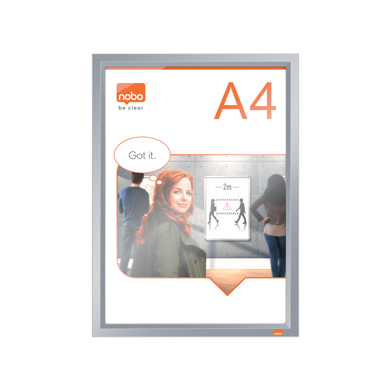 Rama pentru perete NOBO Impression Pro, aluminiu, cu clip, A4, gri