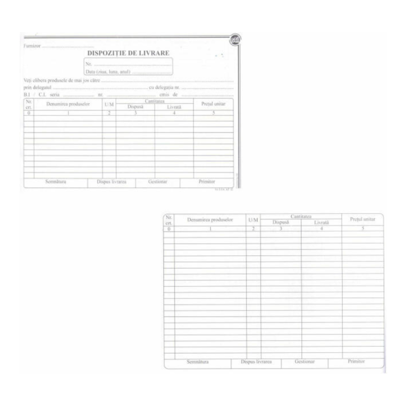 Dispozitie livrare A5, 2 ex., 50set/carnet