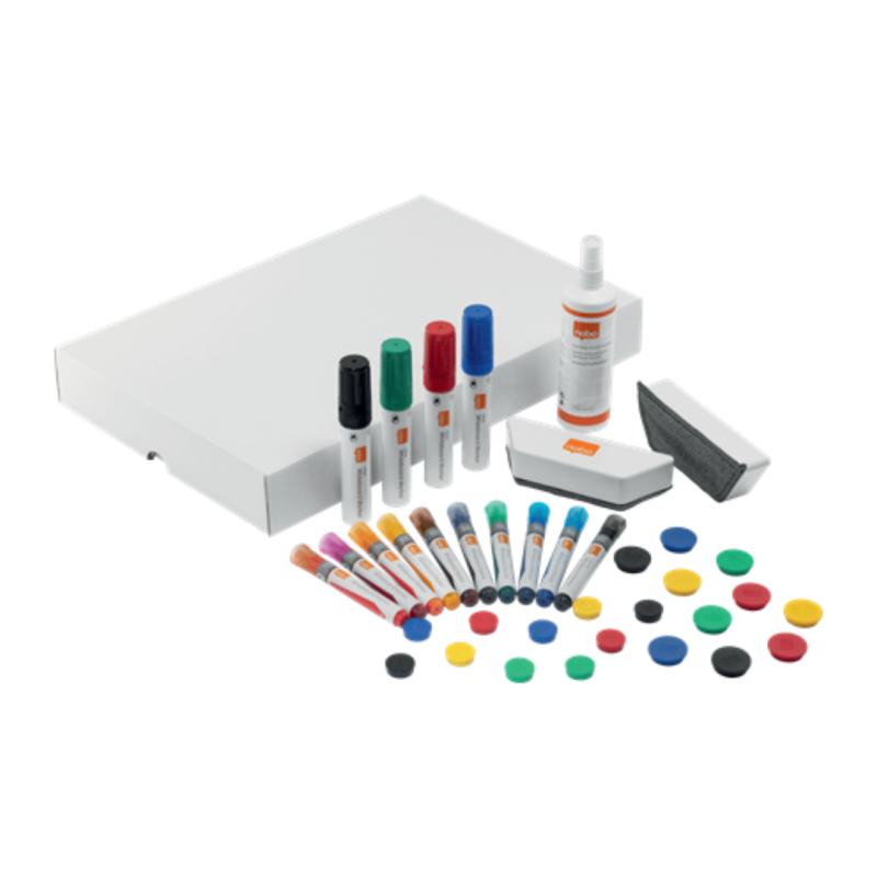 Kit accesorii NOBO Move&Meet, pt sist mobil, 14markere, 20magneti, 2bureti, spray de curatare 250ml