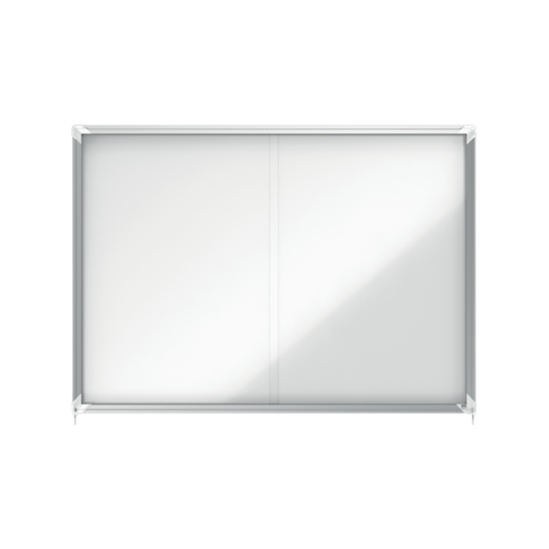 Avizier NOBO Premium Plus, interior, otel emailat, 18x A4, geam glisant si cheie, magnetic, alb