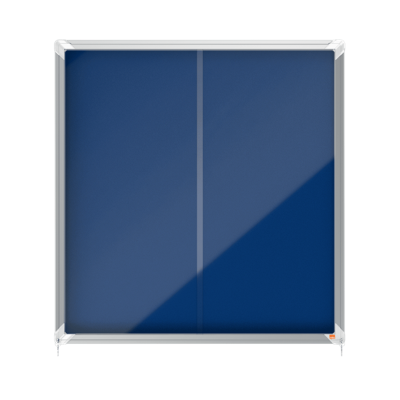 Avizier NOBO Premium Plus, interior, material textil, 12x A4, geam glisant si cheie, albastru