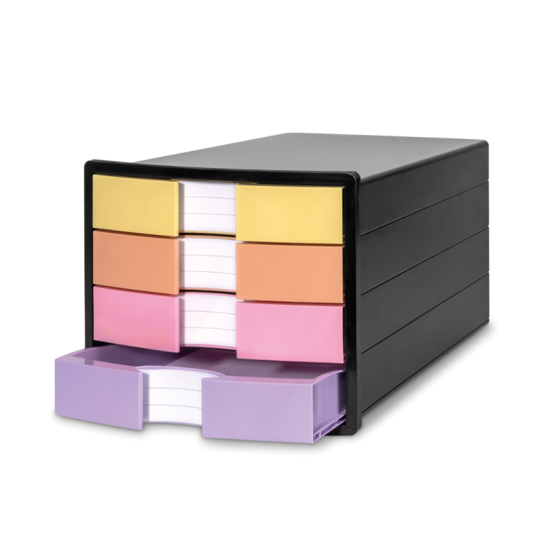 Suport plastic cu 4 sertare pt. documente, HAN Impuls 2.0 - negru - sertare culori pastel