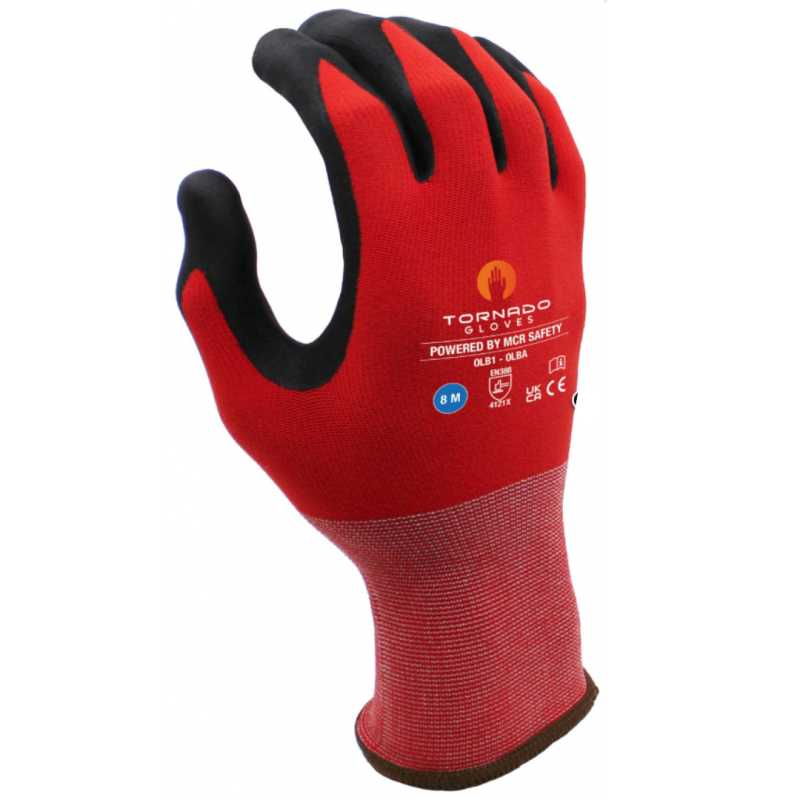 Manusi protectie, din nailon, spandex/nitril spumat, EN 388 (4121X), EN 420+A1, MCR Olba - marimea 8