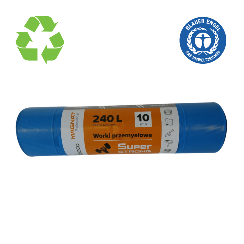 Saci plastic reciclat, super rezistenti, 240L, 100x125cm, 57 microni, 10buc/rola, RESACO - albastri