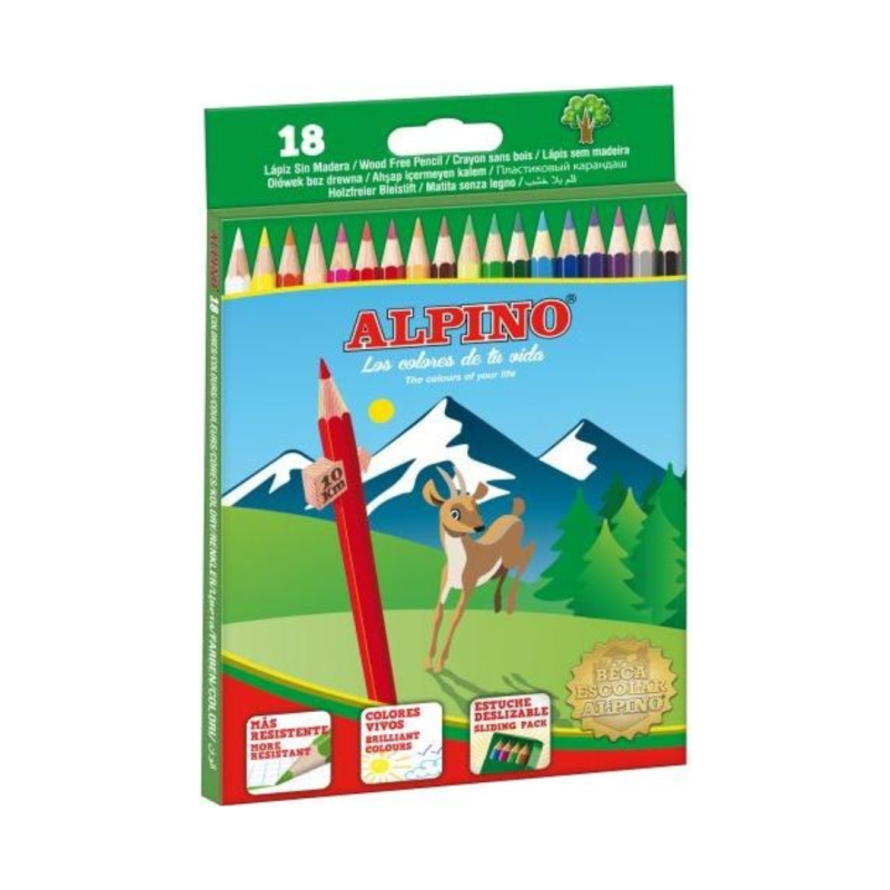Creioane colorate, cutie carton, 18 culori/set, ALPINO