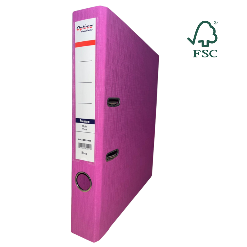 Biblioraft A4, plastifiat PP/PP, margine metalica, 50 mm, Optima Premium - rose