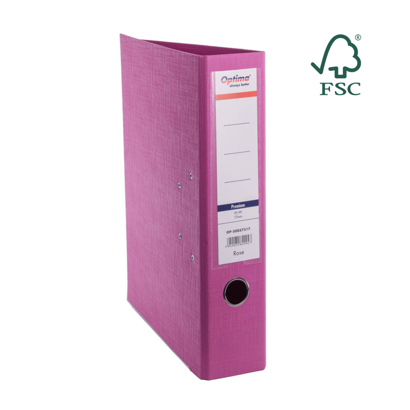 Biblioraft A4, plastifiat PP/PP, margine metalica, 75 mm, Optima Premium - rose