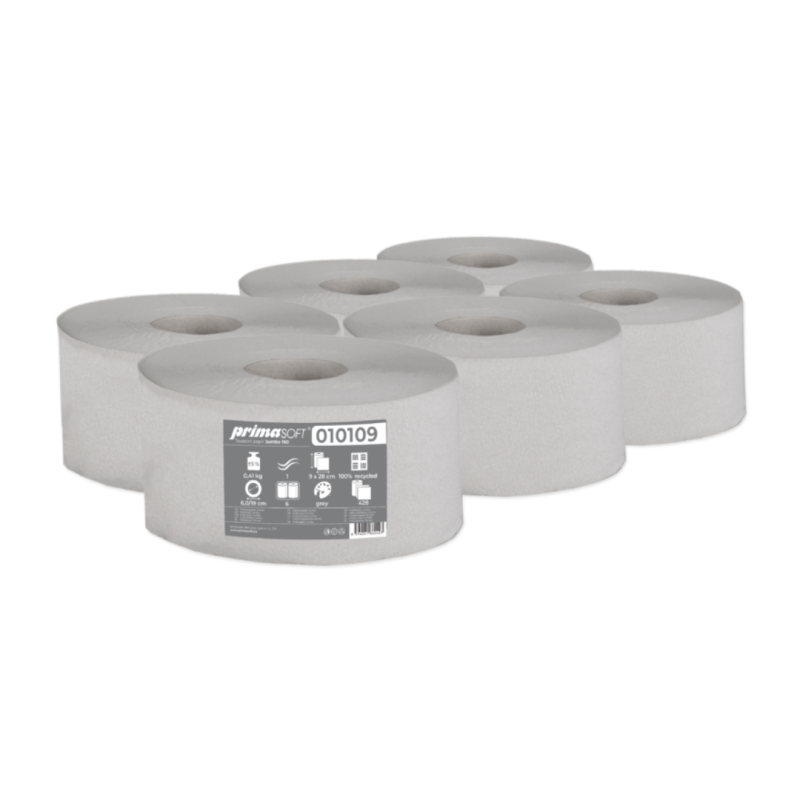Hartie igienica gri, reciclata, 1 strat, 120m, 6 role/bax, Prima Soft Jumbo 190
