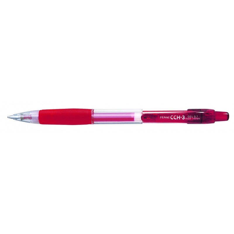 Pix cu gel PENAC CCH-3, rubber grip, 0.7mm, corp transparent - scriere rosie