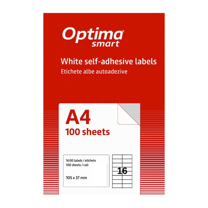 Etichete albe autoadezive 16/A4, 105 x 37 mm, 100 coli/top, Optima Smart