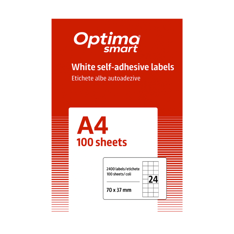 Etichete albe autoadezive 24/A4, 70 x 37 mm, 100 coli/top, Optima Smart