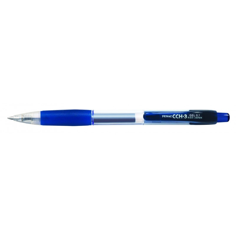 Pix cu gel PENAC CCH-3, rubber grip, 0.7mm, corp transparent - scriere albastra