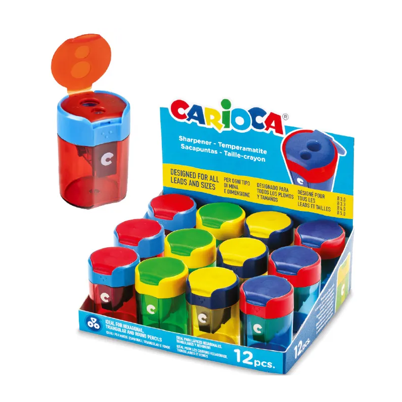 Ascutitoare cu 2 capete si recipient, forma cilindrica, Carioca