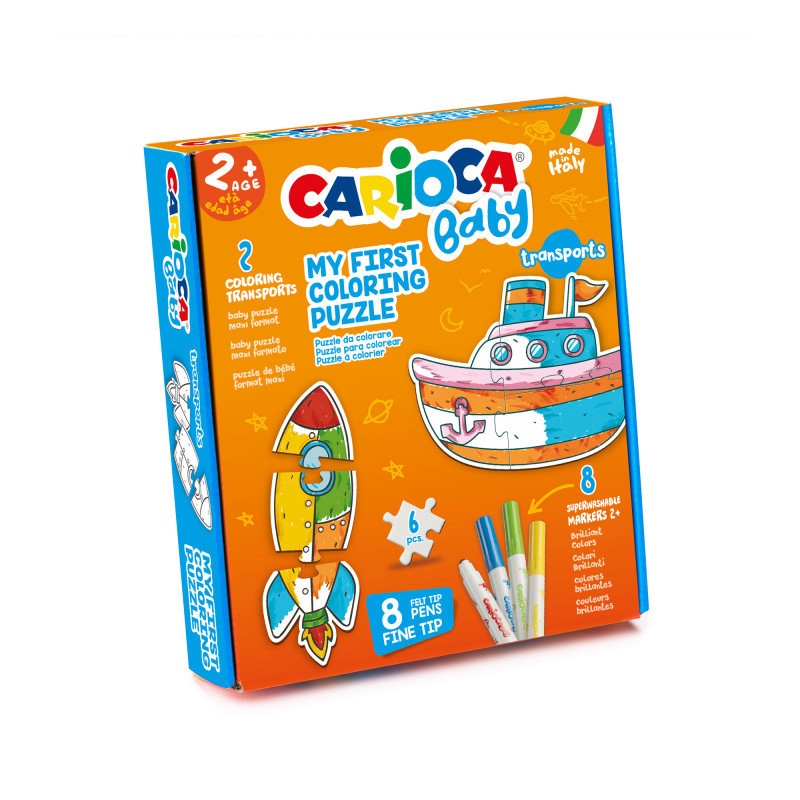 Set puzzle CARIOCA Transports, contine 8 markere lavabile
