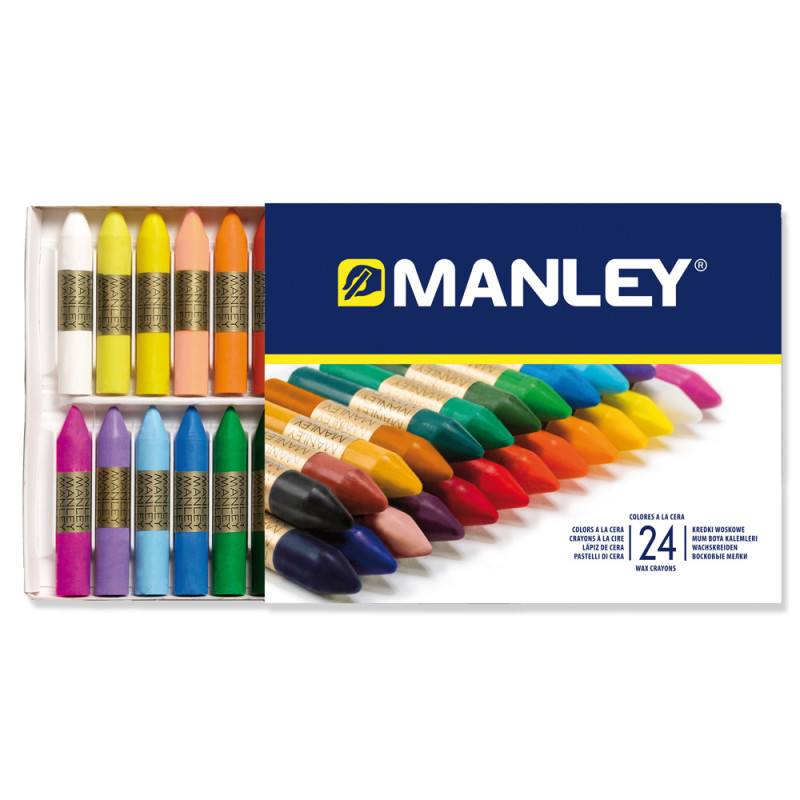 Creioane cerate, cutie carton, 24 culori/cutie, Manley