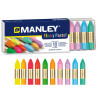 Creioane cerate, cutie carton, metalice, 10 culori/cutie, Manley Fluo and Pastel