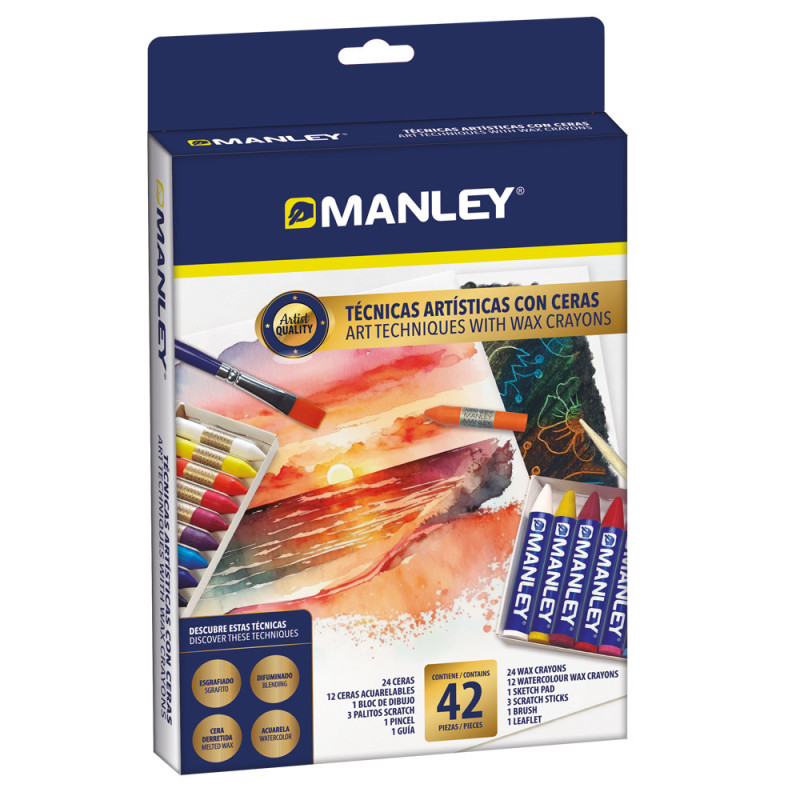 Set creativ Manley, contine 24 creioane cerate/12 diluabile in apa