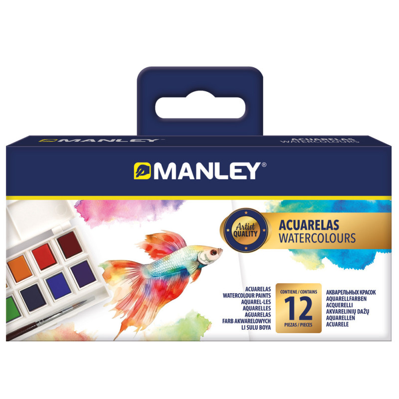 Tempera acrilica, 12 culori/set, Manley - pastile compacte